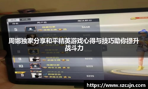 周娜独家分享和平精英游戏心得与技巧助你提升战斗力