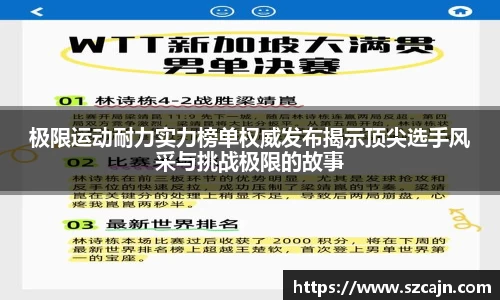 极限运动耐力实力榜单权威发布揭示顶尖选手风采与挑战极限的故事